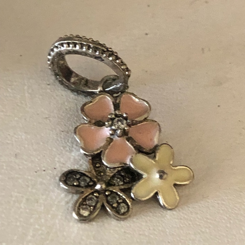 NEW 925 Silver and Enamel Flowers Charm/Pendant - Picture 1 of 10